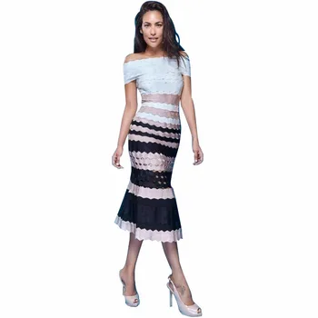

Women Luxury Sexy Off Shoulder Gradient Long Bandage Dress 2017 Knitted Elastic Elegant Party Dress