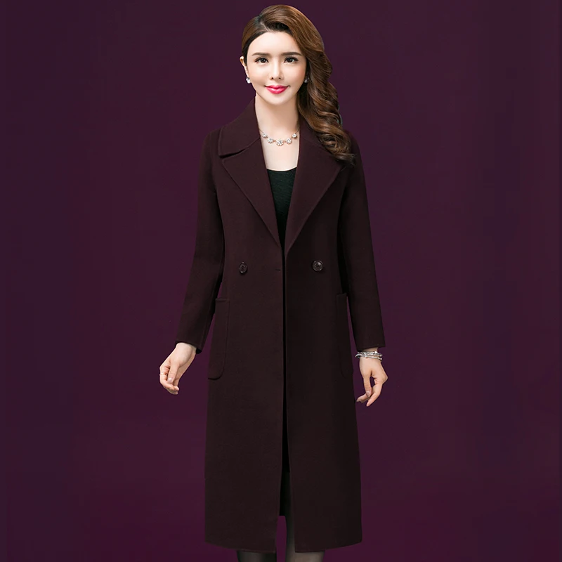 Новинка, осенняя зимняя верхняя одежда, Женское шерстяное пальто, двубортное, средней длины, элегантное шерстяное пальто, офисное Женское пальто, большие размеры - Цвет: Picture 2