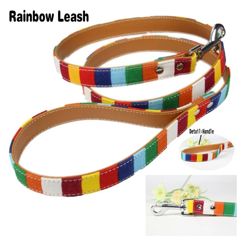 Rainbow Canvas Dog Leash Tape Stripe Training Dogs Leashes 120cm/47