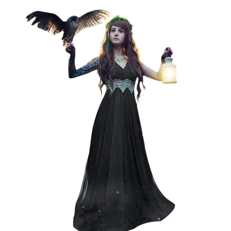 Gothic Retro Dress For Women Medieval Renaissance Summer Dress Lace Floor Length Maxi Dress Sleeveless Vestidos De Festa 40JUN147