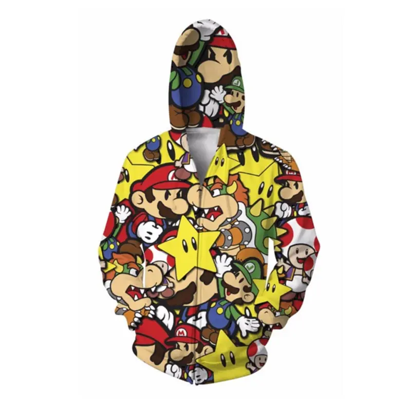 

Cloudstyle 2019 3D Anime Zip Up Hoodies Men Women Super Mario Cartoon Printed Zipper Hoody Jacket Outwear Fashion Streetwear