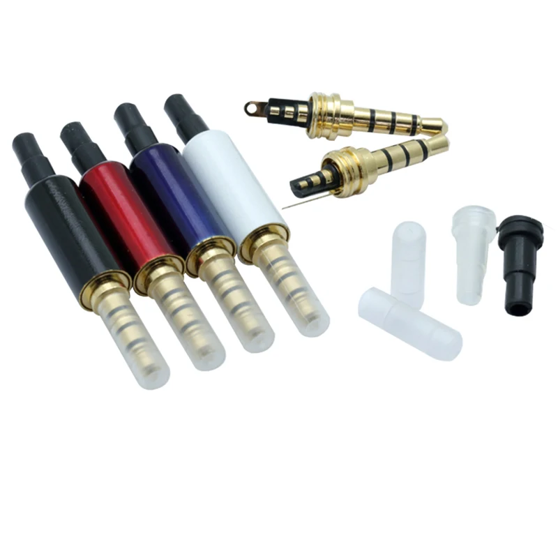 

10Sets 3.5mm 4Pole Stereo Male Jack with Tail Plug+Dust plug for DIY Headset Earphone or Used for Repair Earphone 4Track