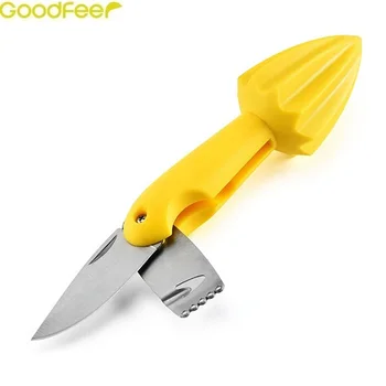 

Goodfeer 3 in 1 Lemon Reamer with Knife Citrus Squeezer Apple Peeler Manual Zester Paring Knife Multipurpose Kitchen Gadgets