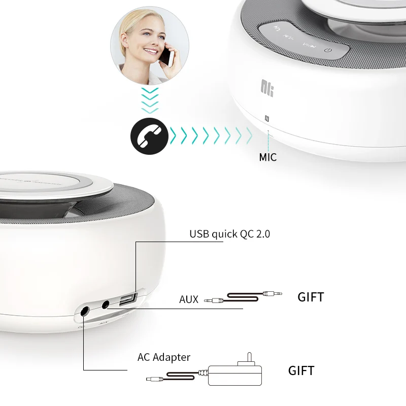 Nillkin 2в1 QI Быстрое беспроводное зарядное устройство + Bluetooth динамик уютный MC2 с NFC AUX