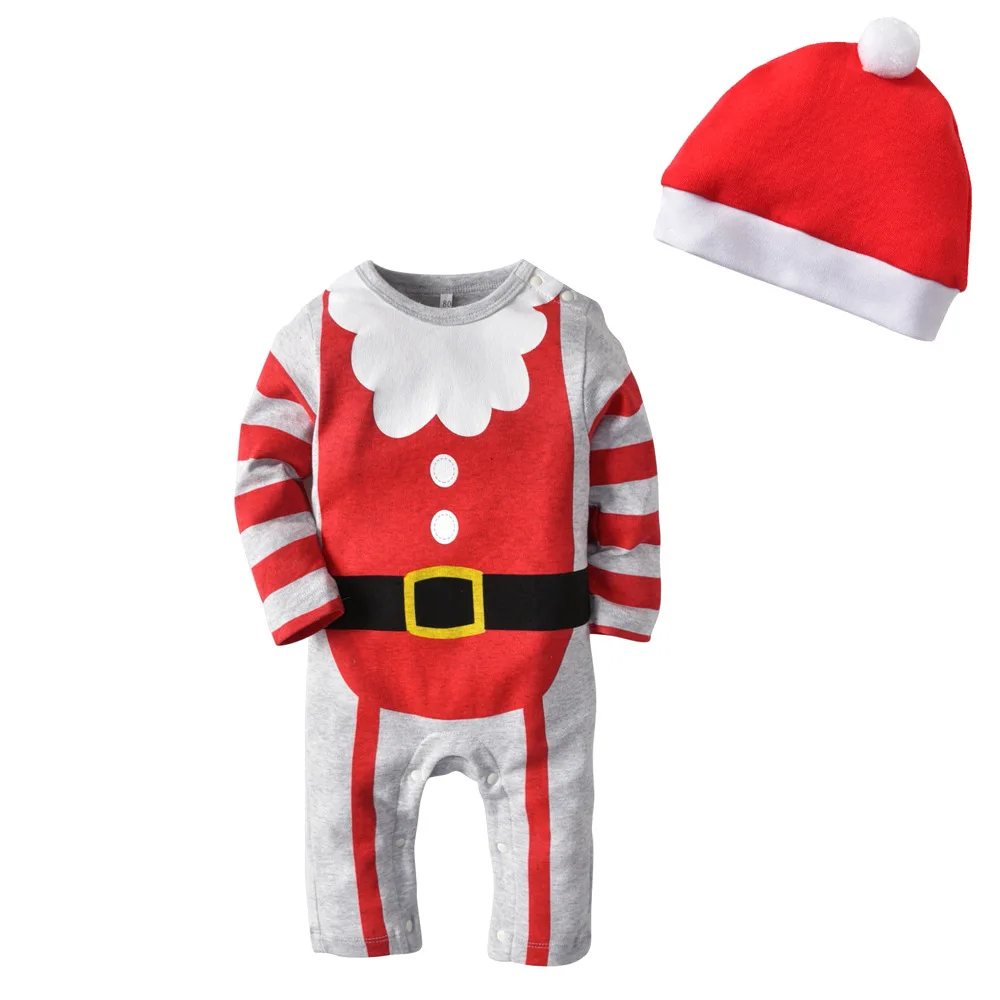

Baby Boys Girls 2 Pieces Clothing Sets Cotton Long Sleeved Gray Rompers + Hat For Newborn Baby Christmas 6-24 Months