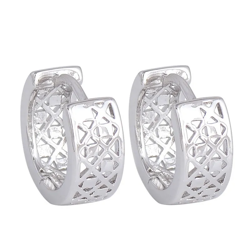 

QCOOLJLY Sale 1pair silver Color Sparkling Hollow lattice Alluring Woman's Hoop Earrings Bijoux Jewelry Brincos Pendientes Mujer