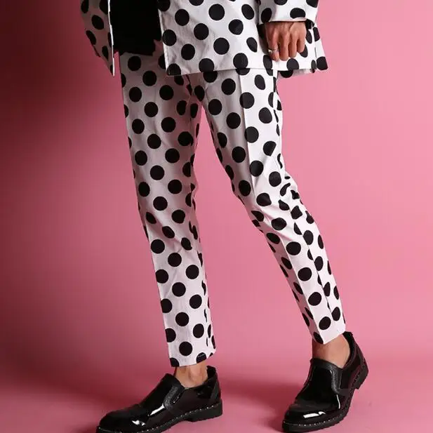 Hot NEW Mens Black and white polka dots classic Suits Loose suit