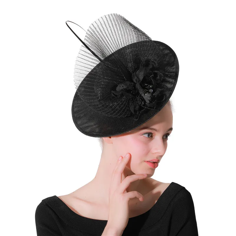 Черная Шляпа Дерби Kentucky millinery Вуалетка для женщин свадебная чайная Коктейльная