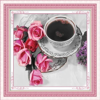

2018 Hot Sale Diamond Painting Flowers And Coffee Embroidery Very Beautiful Elegant Cross Stitch Mosaic Punto De Cruz Charming
