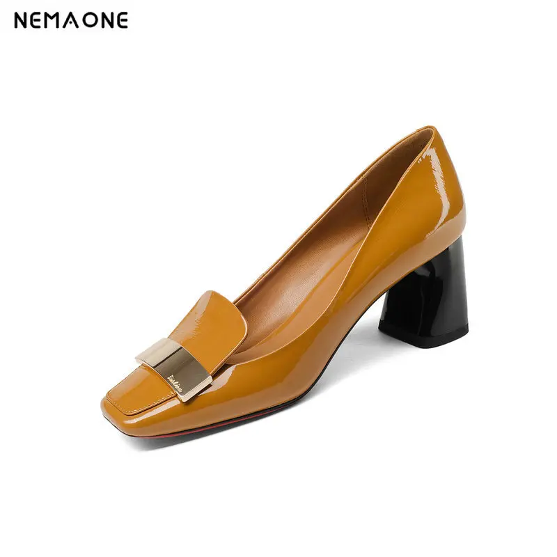 

NEMAONE 2018 Brand Design Nature Genuine Leather Women Shoes Woman Fashion Column High Heels Date Elegant Pumps Lady Footwear