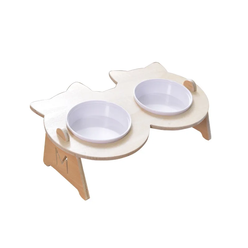 Double bowl Новинка для кота собаки домашнего животного пластиковые миски для кормления и питья комбинация с бамбуковой рамкой для собак миска для кошек товары для домашних животных - Цвет: Double bowl