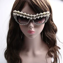 Модные Солнцезащитные очки для женщин Для женщин со стразами и жемчугом Роскошные Солнцезащитные очки для женщин Кошачий глаз Солнцезащитные очки для женщин oversize женский Тенты Óculos De Sol