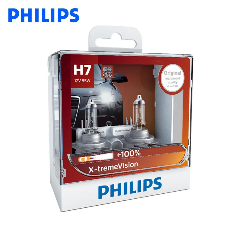 Оригинальные автомобильные фары Philips H7 12V 55W PX26d X-treme Vision, яркие галогенные лампы, ECE, одобрено на больше, пара