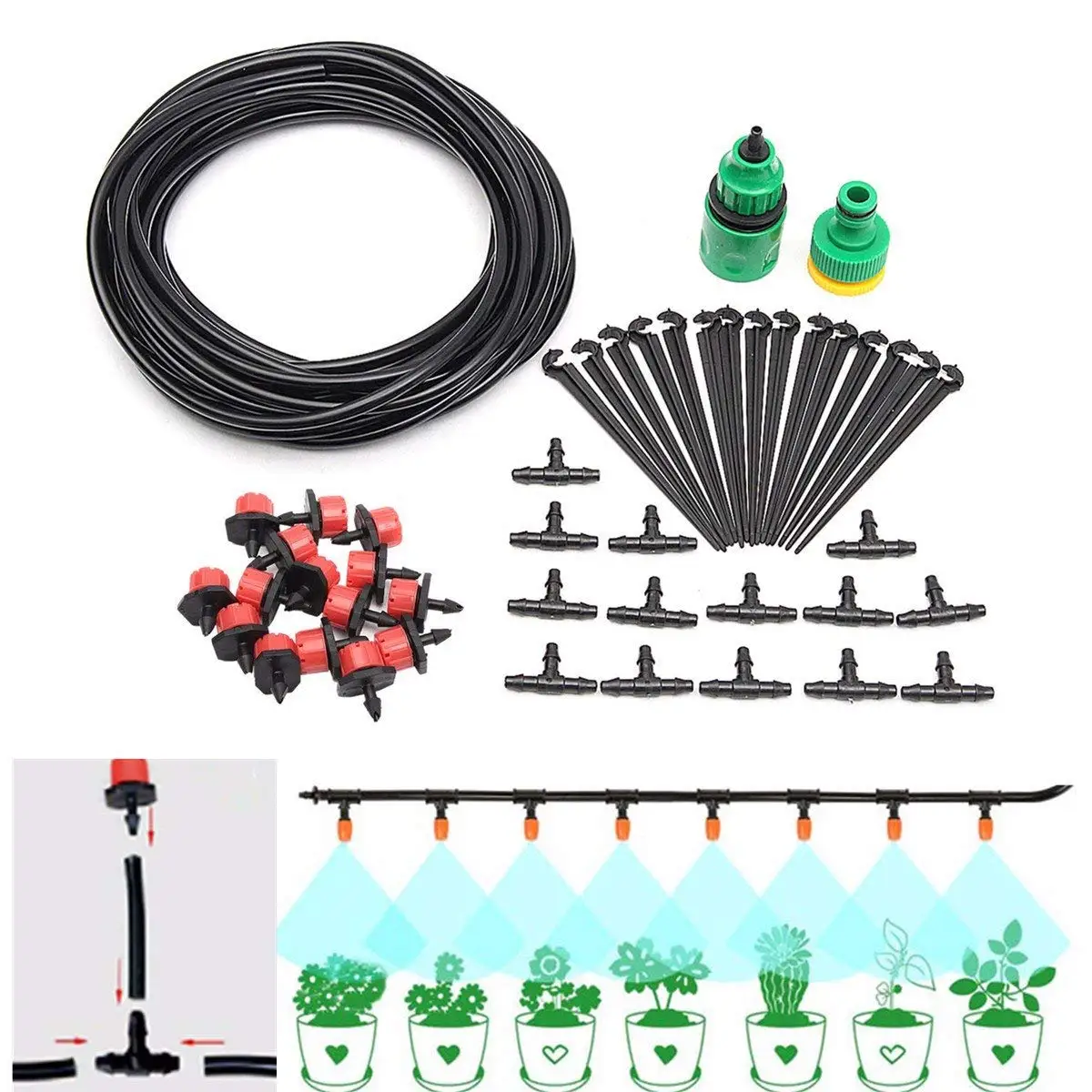 Micro Flow Drip Watering Irrigation Kits System Self Plant Garden Hose