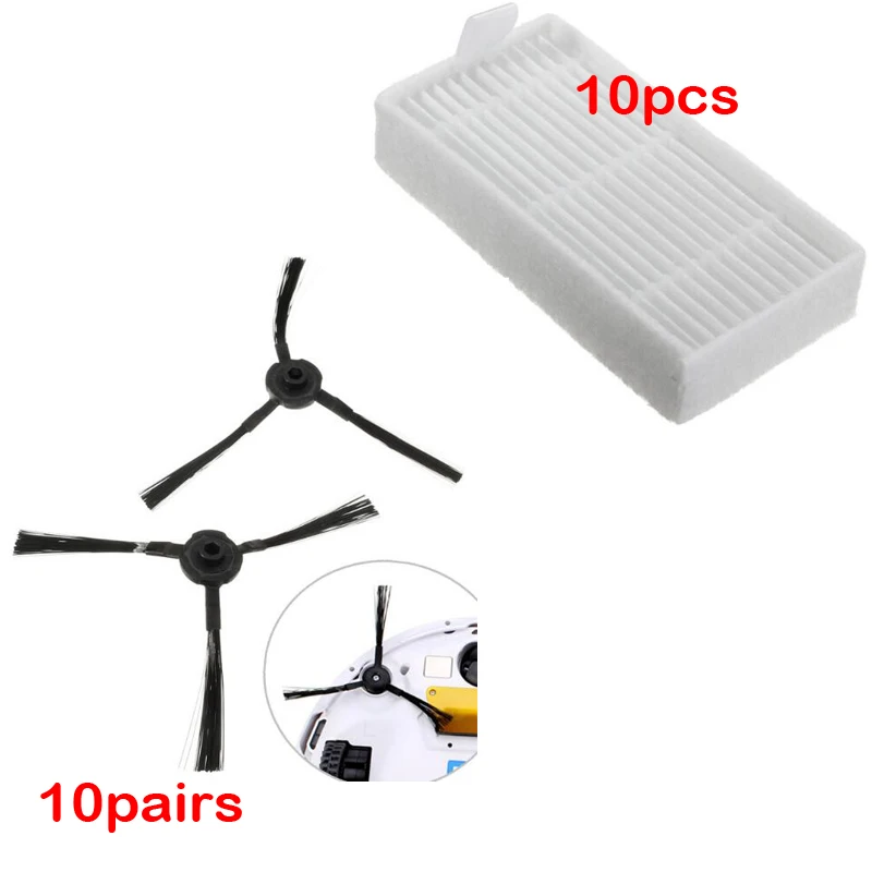 

30 pcs/lot 20 side brush(10 pair left and right) &10 HEPA filters for ecovacs CR120 X500 X600 panda X500 filter Promaster Robot