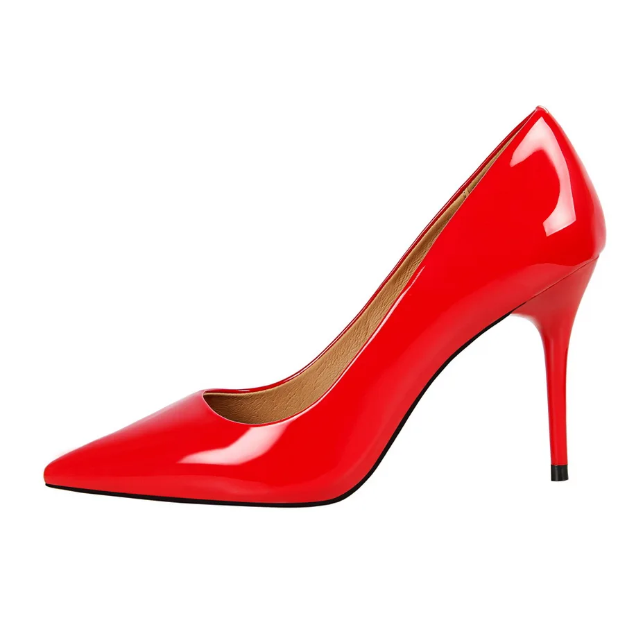 BIGTREE high heels Women Shoes 2019 office Lady pumps fashion pointed toe patent leather heels 9CM Summer ladies shoe yellow