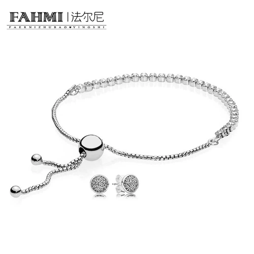 

FAHMI 925 Sterling silver Sparkling Droplets Bracelet and Earring Gift Set fit DIY Original charm Bracelets jewels A Set
