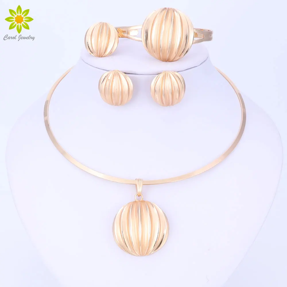 

Dubai Jewelry Set Golden Ball Pendant Necklace Earrings Bracelet Ring Gold Color Jewelry Set Women's Wedding Accessories