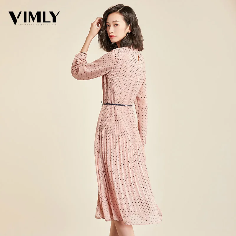 Vimly платье осень элегантный в горошек женское с длинным рукавом офисное