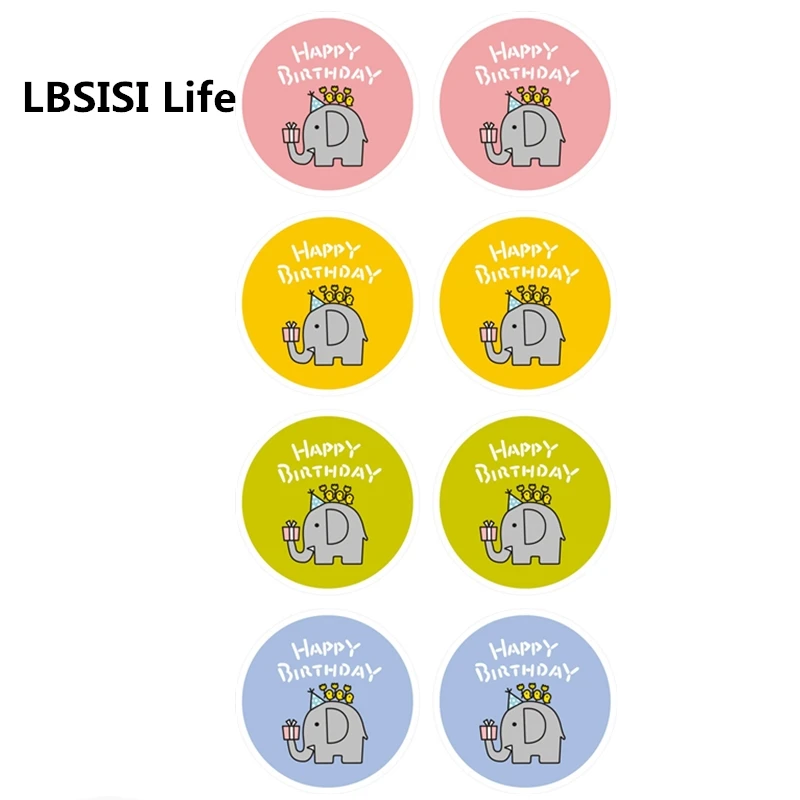 

LBSISI Life 104pcs Cute Colorful Elephant HAPPY BIRTHDAY Paper Color Stickers Decoration Labels Seal Scrapbook DIY Gift Cake Bag
