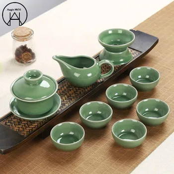 

Jingdezhen Ice Crack The Glaze Cup Celadon Kung Fu Tea Set Pu'er Tea Cup Trumpet Tea Accessories Small Tea Bowl