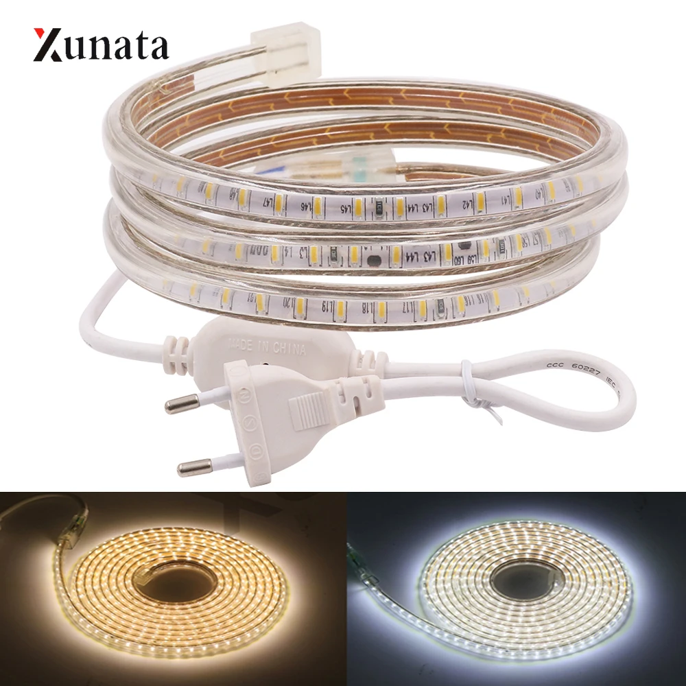 #Best XUNATA 220V 120Leds M SMD3014 LED Strip Waterproof IP67 LED Light Tape White Warm White High Bright LED Ribbon with EU Plug