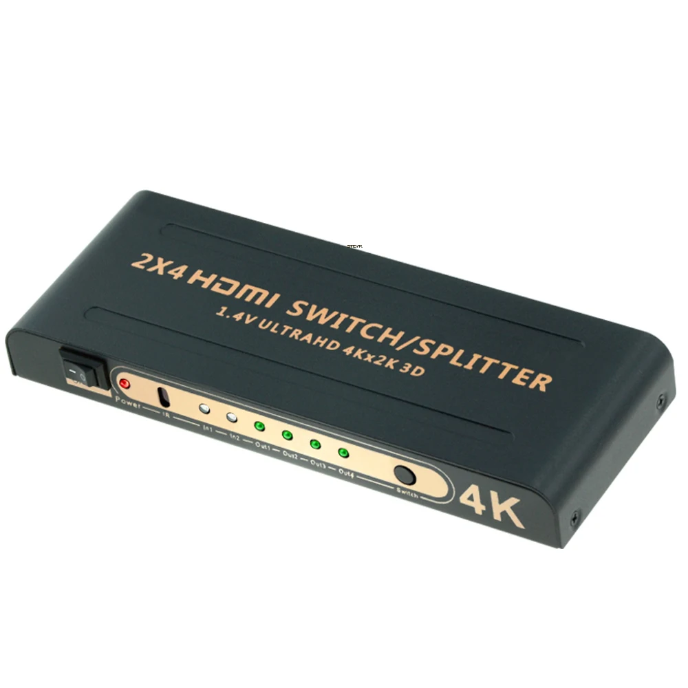 EMK 4Kx2K 2 in 4 Out 2x4 HDMI Switcher Splitter 2 input 4 output HDMI Splitter with IR Remote Control DC5V Power