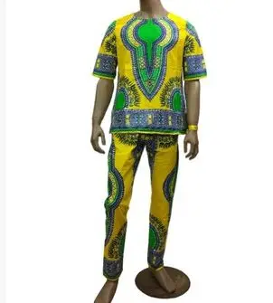 Африканский воск, батик тканевые Дашики платья костюм футболка и брюки для взрослых африканская традиционная одежда Базен риче - Цвет: 1