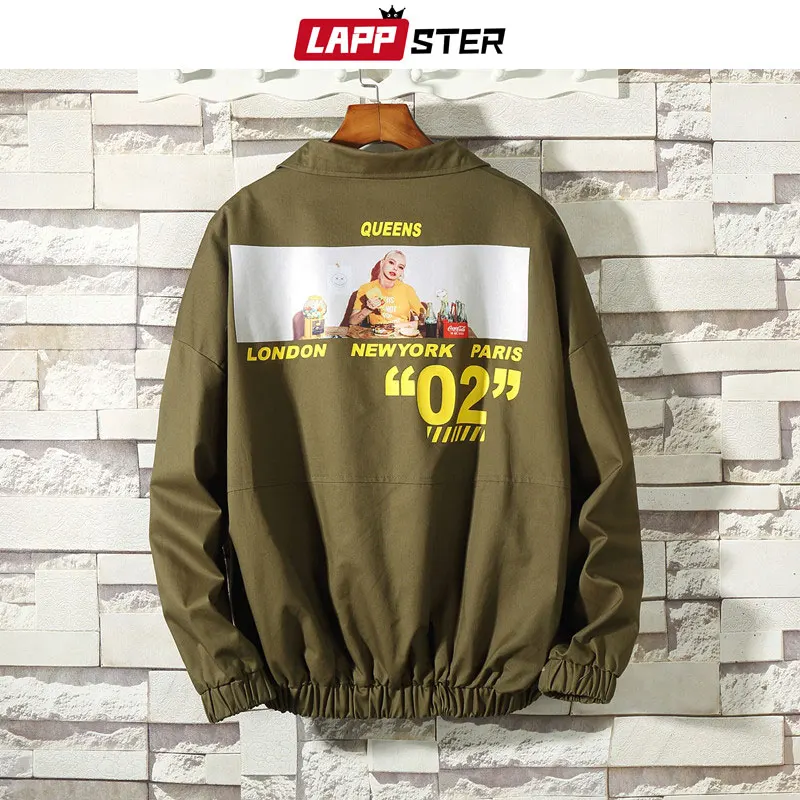 LAPPSTER Men Streetwear Harajuku Print Bomber Jacket 2019 Mens Hip Hop Black Jacket Windbreaker Vintage INS Spring Jackets Coats LAPPSTER Men Streetwear Harajuku Print Bomber Jacket 2019 Mens Hip Hop Black Jacket Windbreaker Vintage INS Spring Jackets Coats