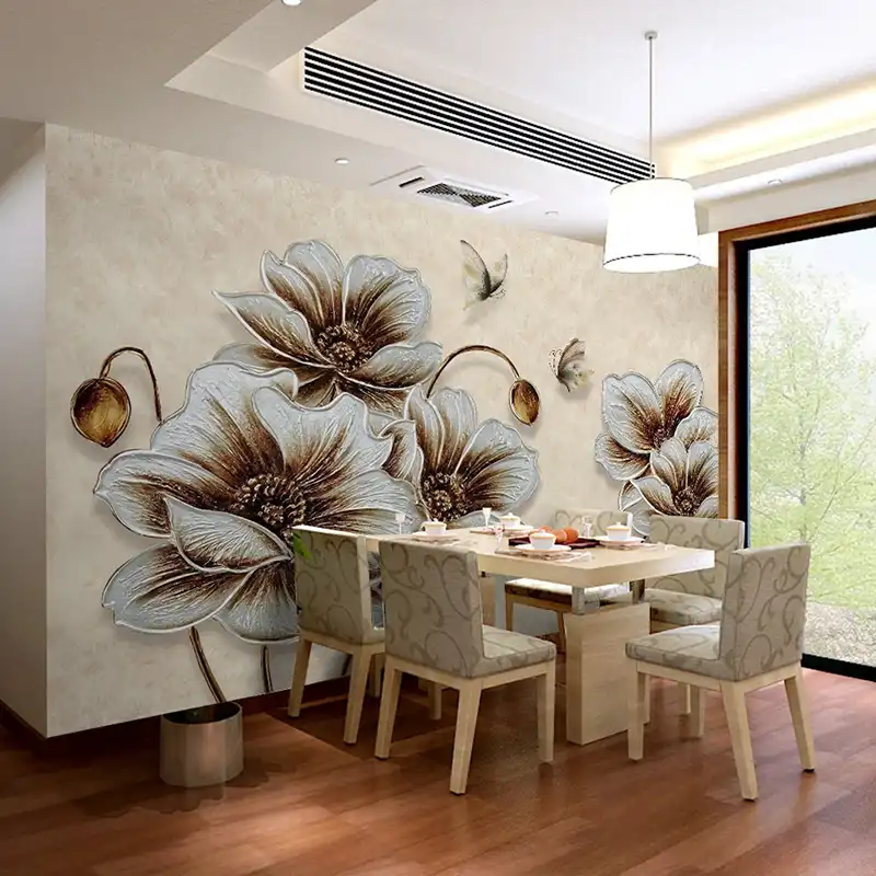 3d Flor Dorada Mariposa Decoracion Pared Tela Papel Pintado