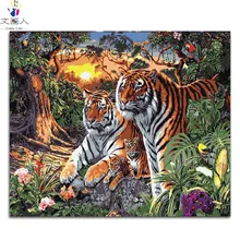 Tiger animal picture painting by numbers with kits,king of forest,abstract tigers family,coloring by numbers on canvas with kit