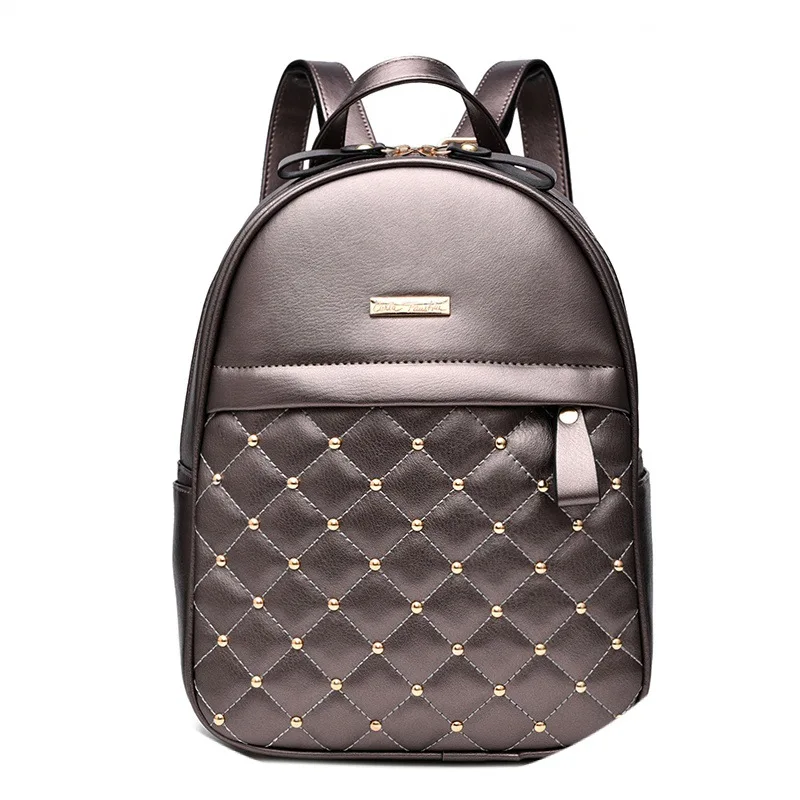 2022 Fashion Women Casual Travel Bead Backpack School Bags PU Leather Backpack for Teenage Girls Mochila Female Backpack S004 