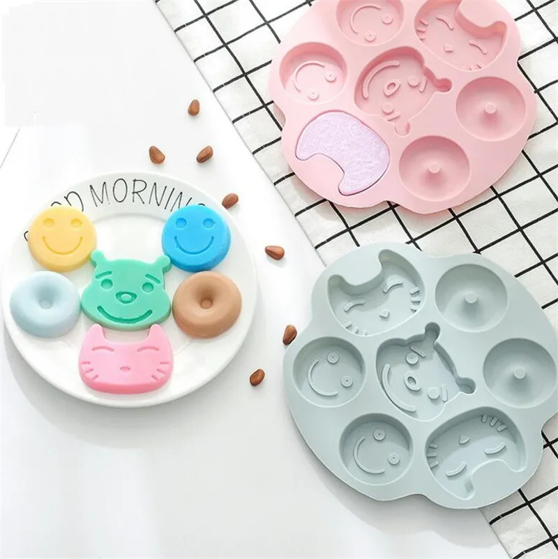 

Cartoon Bear/Donut Shaped Cake Silicone Mold Handmade Soap Moulds cake decorating tools Fondant/Chocolate Mold 23.8*22.1*1.2cm