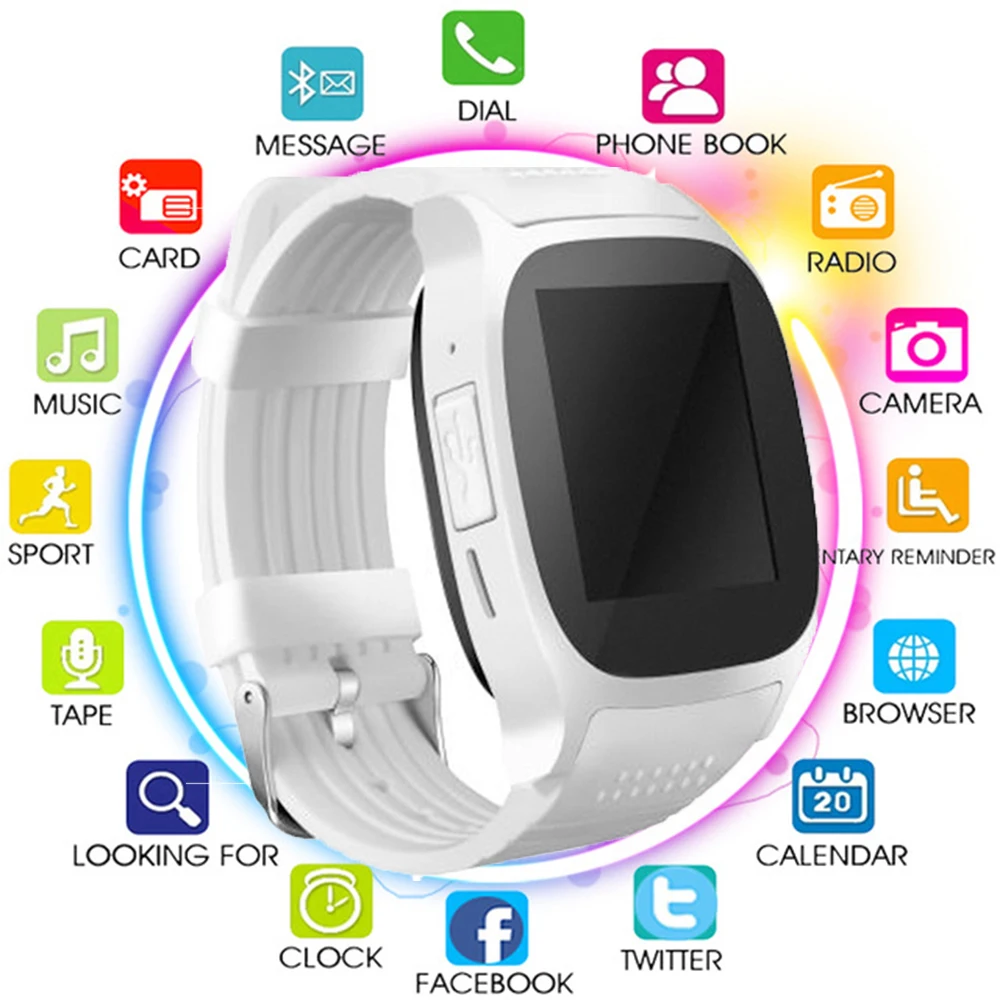 

2019 Bluetooth Smart Watch with Camera Facebook Sport Wristwatch Music Player Whatsapp Support SIM TF Card Call for IOS Android