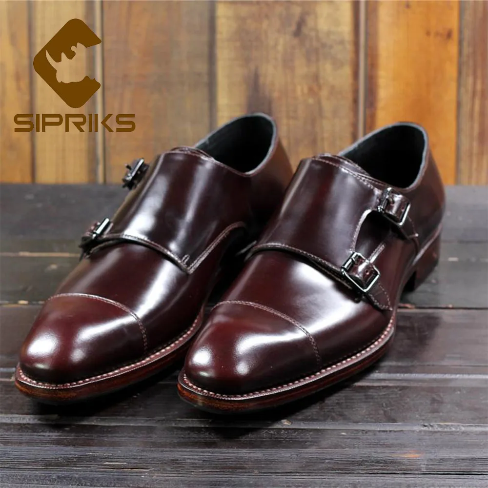 Sipriks/мужские винтажные модельные туфли из телячьей кожи; итальянская прошитая обувь на заказ; деловые туфли с двумя ремешками