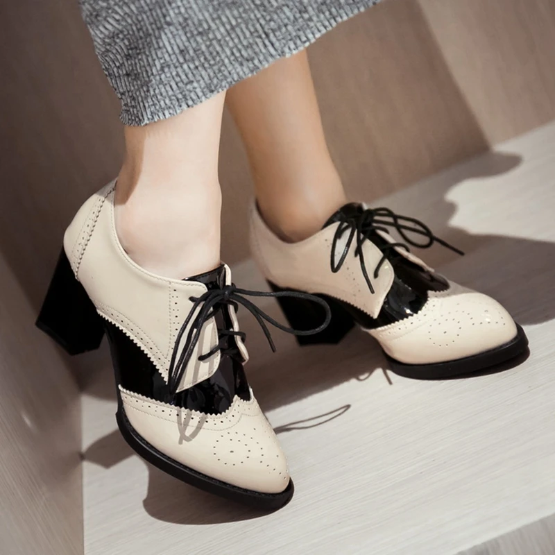 ANOVISHANA/Туфли-оксфорды с перфорацией; женские туфли-лодочки на высоком каблуке; женские туфли-лодочки на шнуровке; женские туфли-оксфорды с перфорацией типа «броги»; Sapatos Feminino; B336