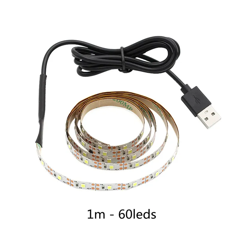 Питание от USB 50 см 1 м 2 м 3M 4M 5 м Светодиодная лента светильник DC 5 В Гибкая лампа SMD 2835 Рождественская декоративная лента для телевизора фоновый светильник ing - Испускаемый цвет: 1m 60leds