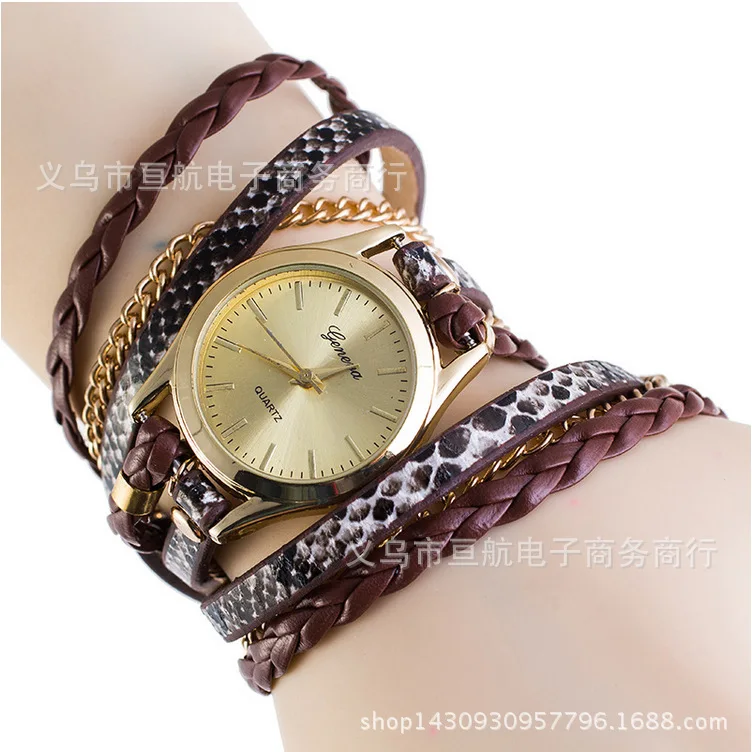 Женские часы-браслет Relojes Mujer плетеный узор обертывание кварцевые PU кожаные повседневные наручные Часы Дамские подарочные нарядные часы