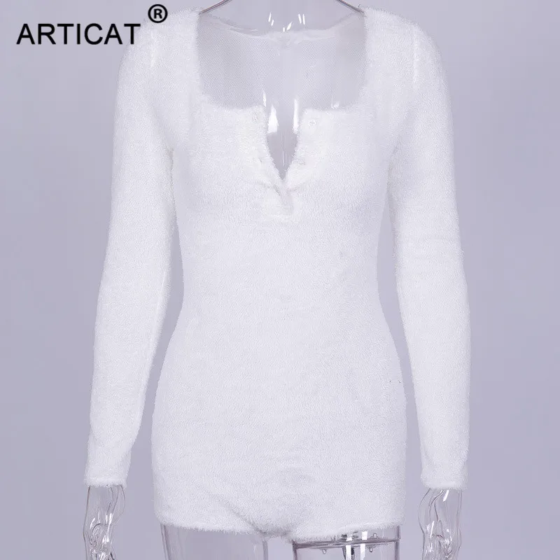 Articat, сексуальный женский велюровый комбинезон, боди, длинный рукав, v-образный вырез, шерсть, Осень-зима, Облегающий комбинезон, женский, на пуговицах, уличная одежда