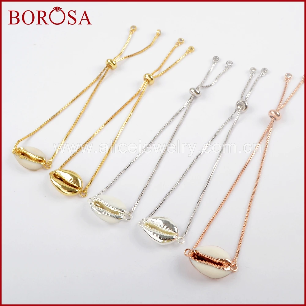 Регулируемые браслеты BOROSA из натуральной раковины Cowrie модные бриллиантовые