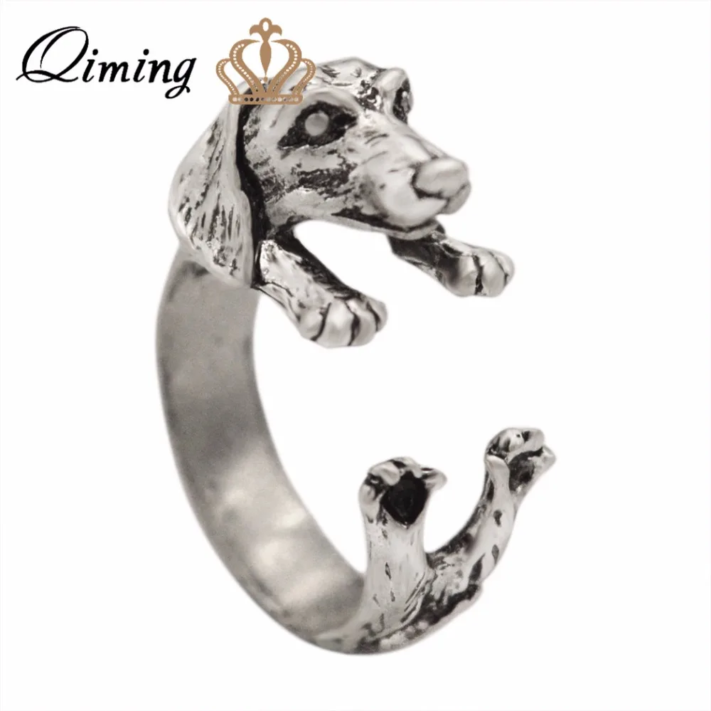 QIMING 2018 New Fashion Open Adjustable Dog Ring Realistic Dachshund