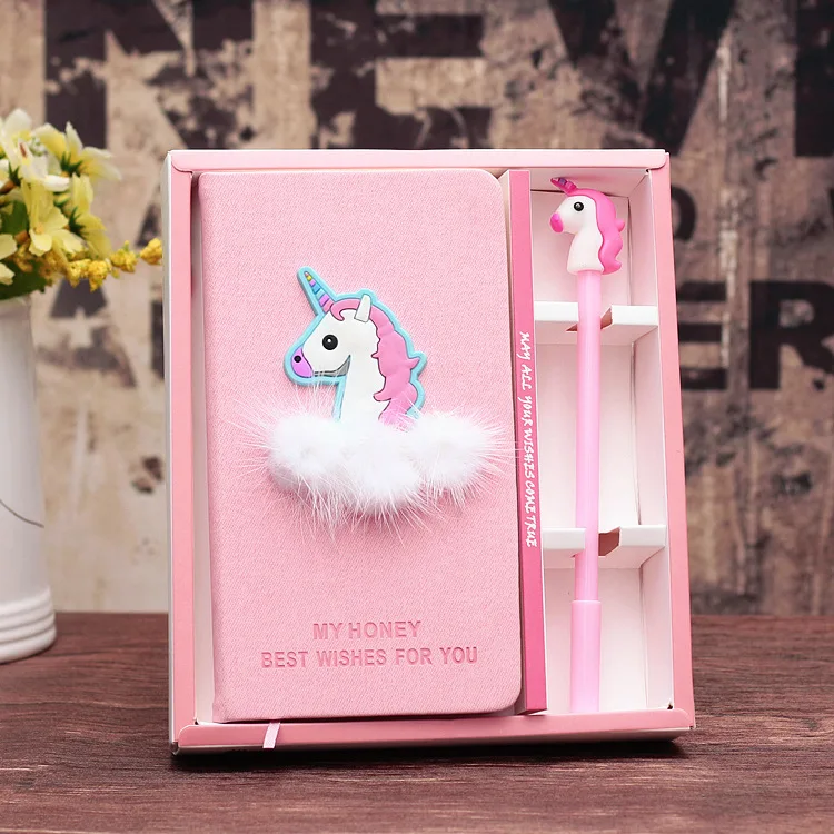 Jonvon Satone Creative Pink Girl Unicorn Notebook Notepad Gift Box Hardcover Gift Notebooks Planners Stationery School Supplies