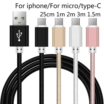 

Data Type C Cable Micro USB Cable For iPhone iPad Charging Cable Samsung USB C for 8pin iOS 12 11 10 9 25cm 1m 2m 3m 1.5m 100pcs