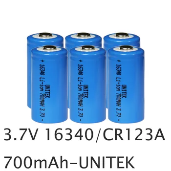 

6pcs UNITEK 3.7v 16340 rechargeable battery real 700mah CR123A CR 123A li-ion lithium ion cell for laser flashlight torch
