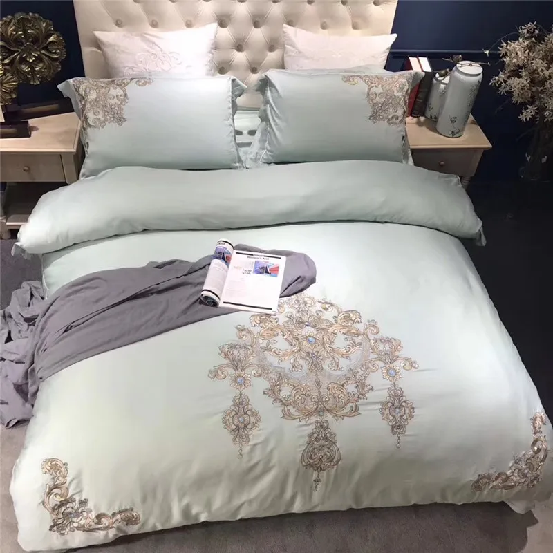

luxury European style Royal Embroidery 80S Egyptian cotton Bedding set duvet cover bed sheet pillowcases Queen King Size 4/7pcs
