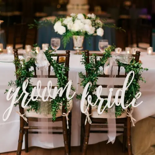 Sinais de Acrílico Cadeira para Trás-cadeira do Casamento do Noivo da Noiva-caligrafia Decoração com Frete Letras Brancas Grátis – Lote 2 Pçs