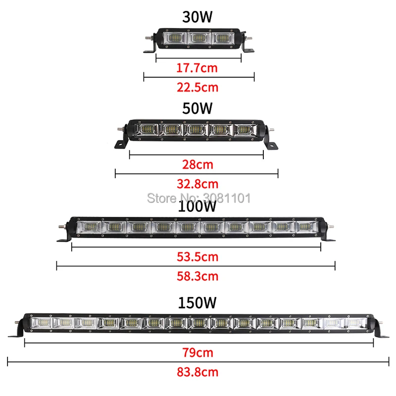 

30W 50W 100W 150W Single Row Projector LED Light Bar for SUV, ATV, UTV, 4 x 4, Sand rails, Cars, Truck, Trailer, Forklift,