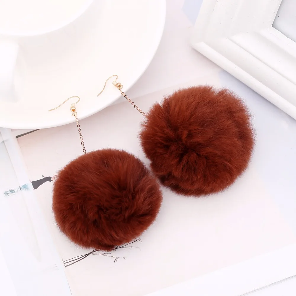 Ingesight.Z 5 Colors Exaggerated Rabbit Hair Pompon Chain Dangle Drop Earrings for Women Cony Hair Plush Ball Eardrop Brincos