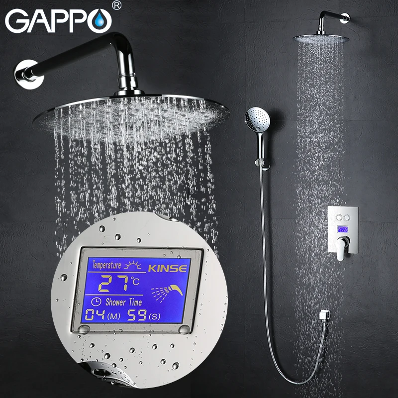 GAPPO Душевая система, настенный термостатический смеситель для душа, кран для ванной, душевой кран, хромированный ЖК-цифровой термостат для ванны