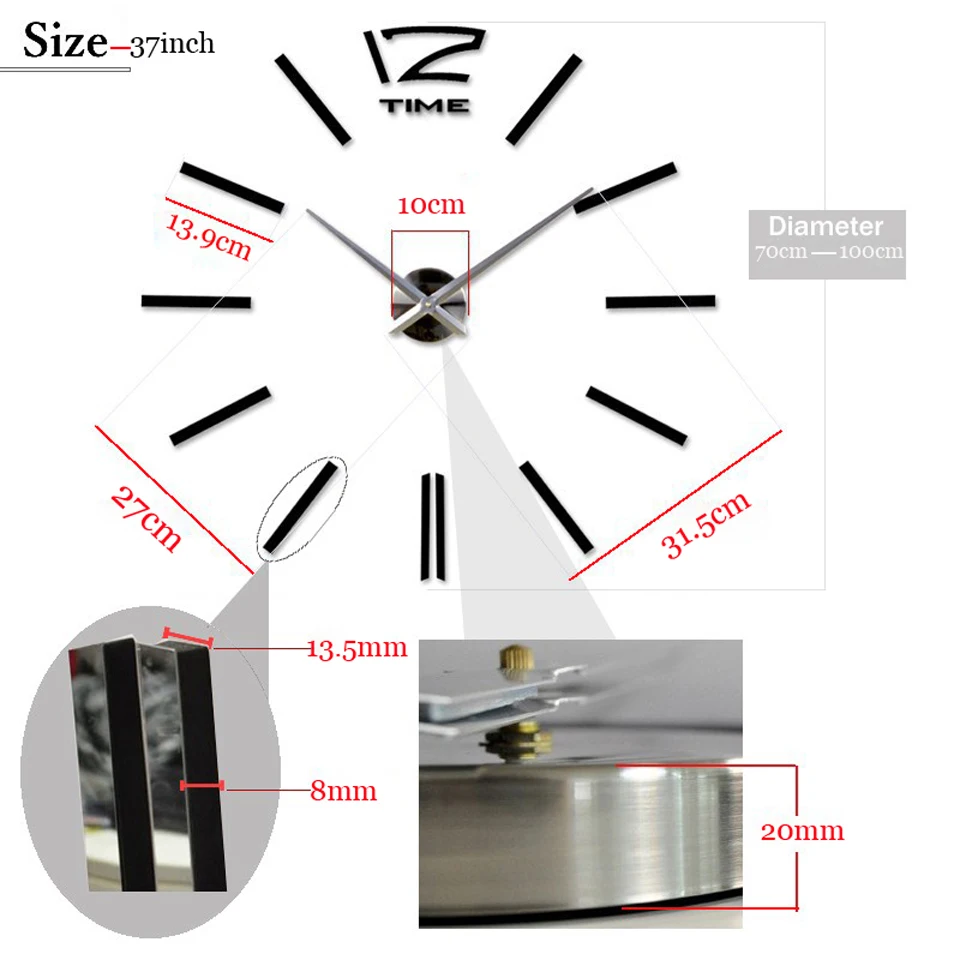 Metall модеран 3D DIY настенные часы акрил+ EVR+ металлическое зеркальное домашнее украшение супер большой 130 см x 130 см завод